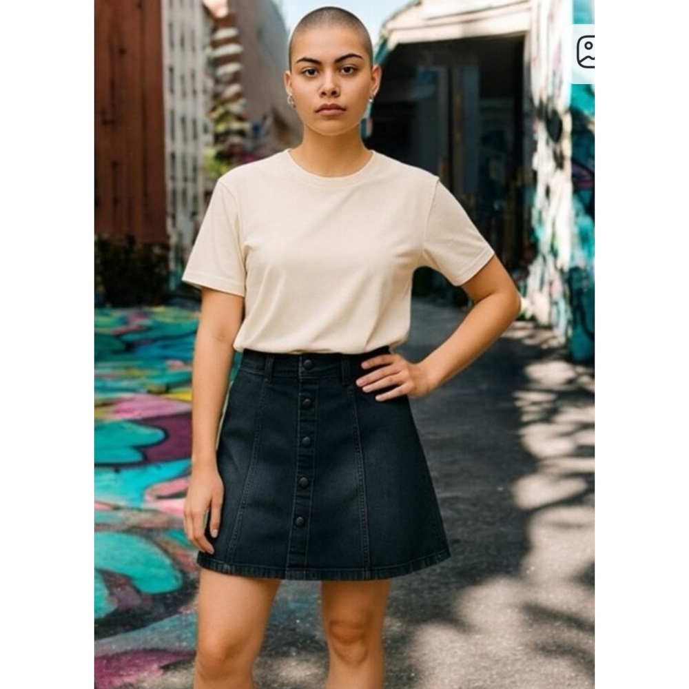 Altar'd State Hendrix Denim Button Down Mini Skirt Black Size S